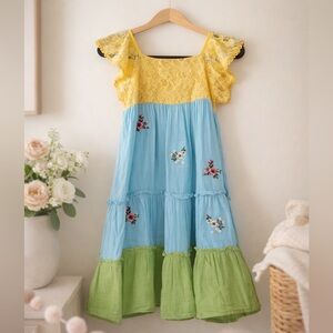 Peek Boho Embroidered Tiered Dress Girls Size 10 Cottagecore Lace